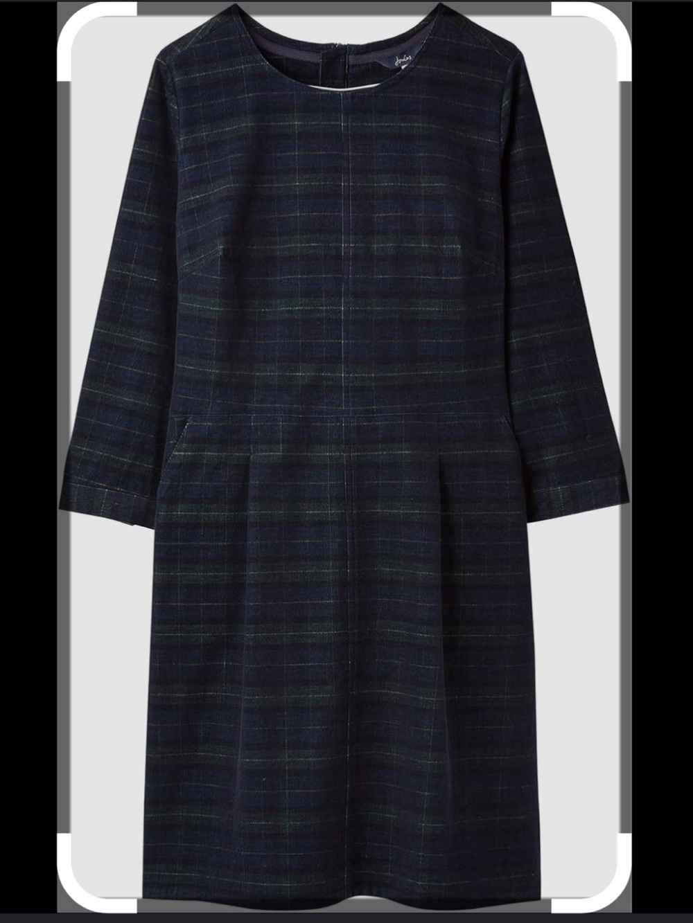 Joules Navy and Green Plaid Long-Sleeve Shift Dress